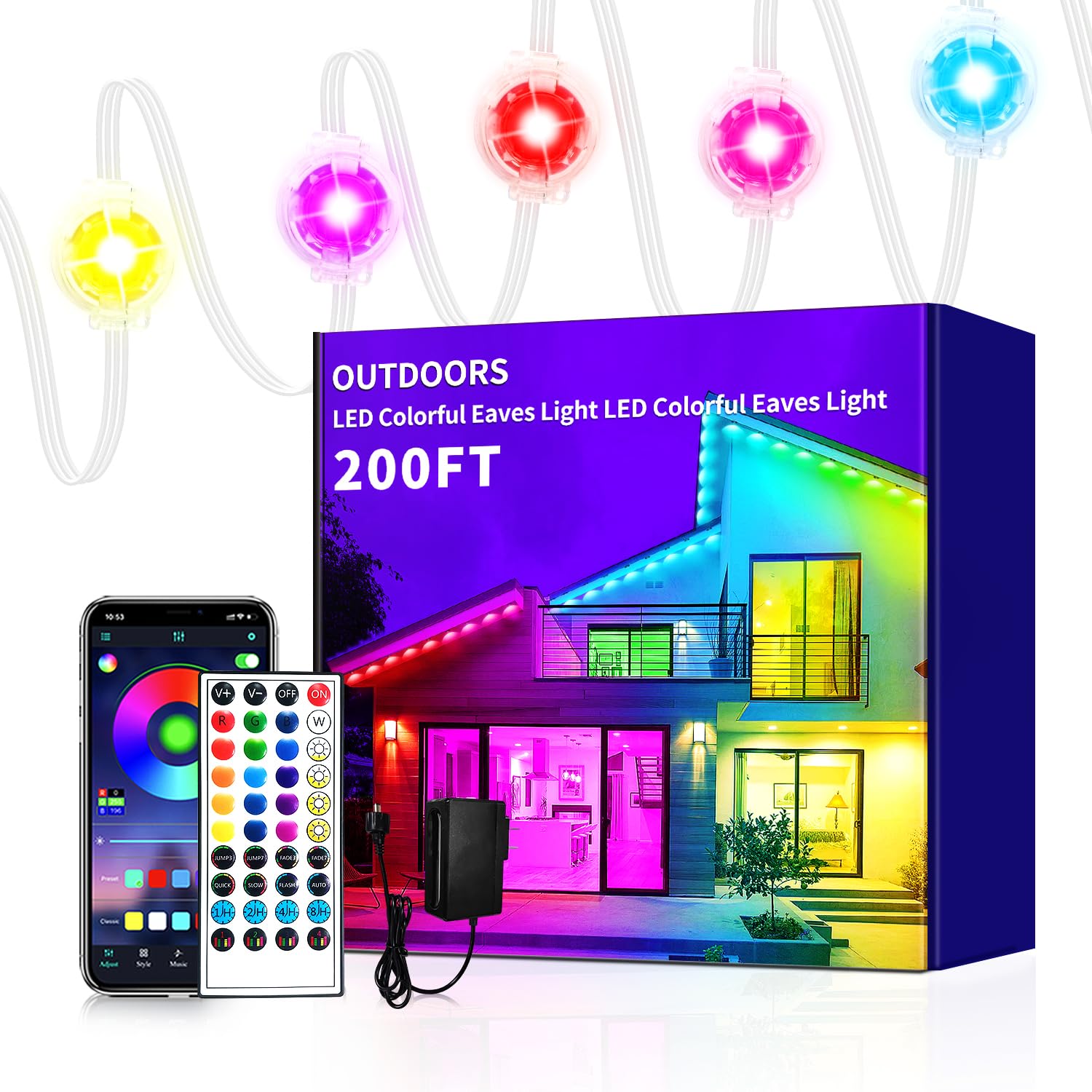 Yocrostar Permanent Outdoor Lights,200ft RGB Eave Light with App